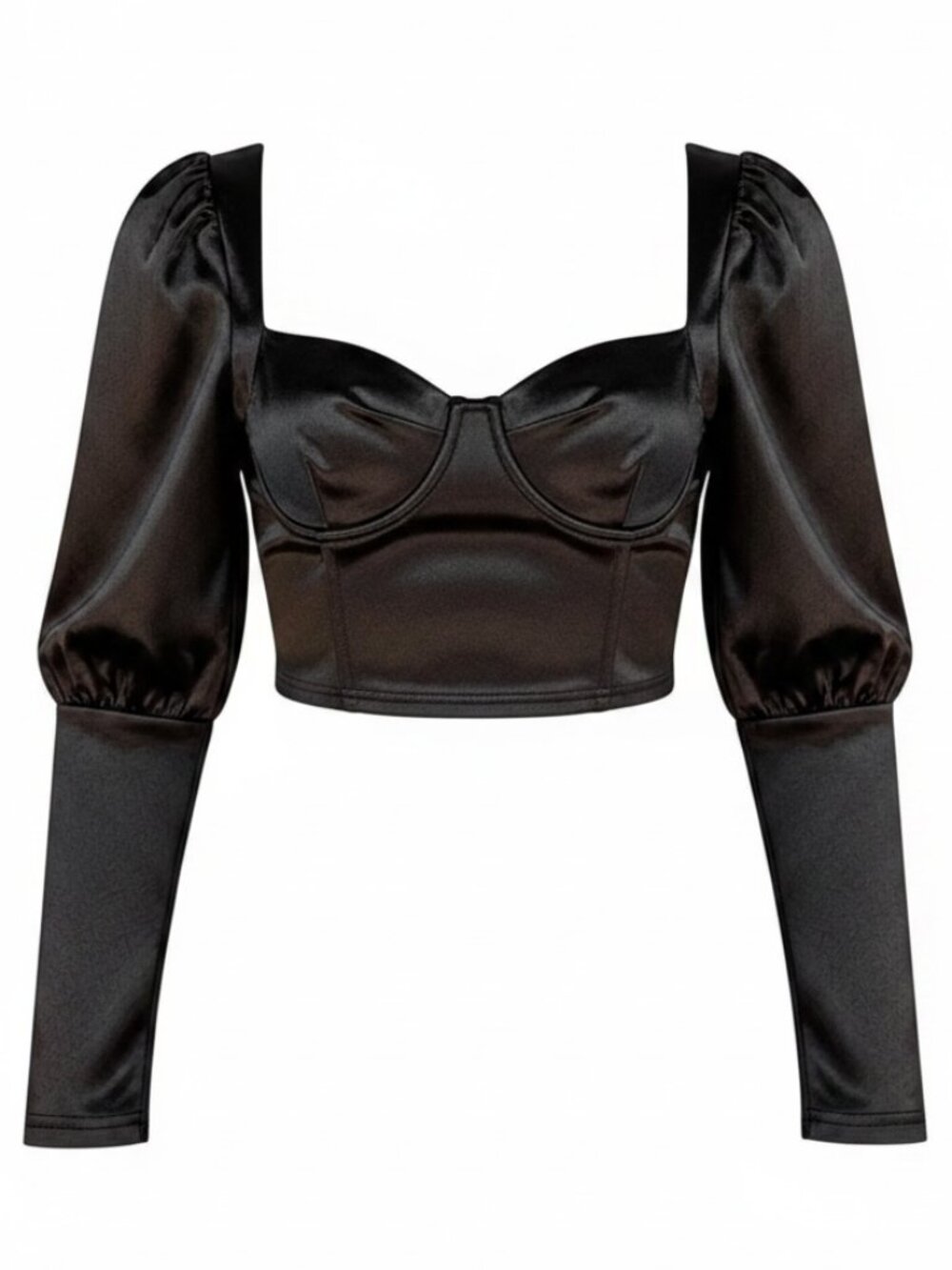 New Black Satin S Corset Crop Top Puff Sleeve Bustier Whimsigoth Gothic Coquette